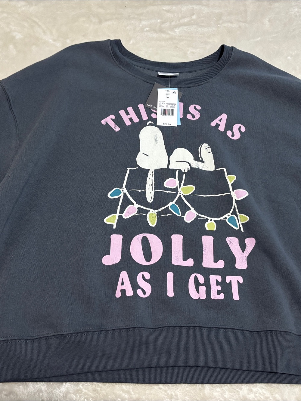 Peanuts Black Sweatshirt with Pink 'Jolly As I Get' Snoopy Graphic